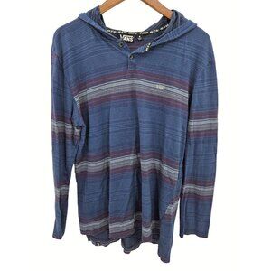 Vans Pullover Shirt Hoodie Mens Sz Medium L/S Blue Red Striped Embroidered‎ Logo